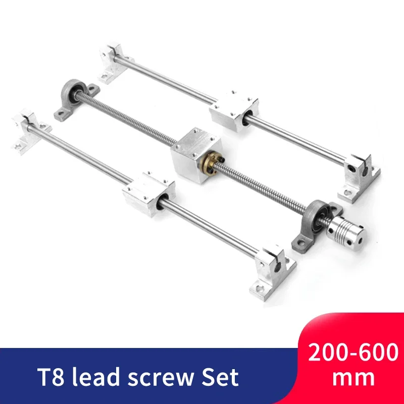 1ชุด T8ตะกั่วสกรูความยาว100-600มม.แกน Linear Rail Shaft + SCS8UU แบริ่งเชิงเส้น + SK8 3D ชิ้นส่วนเครื่องพิมพ์ CNC 1