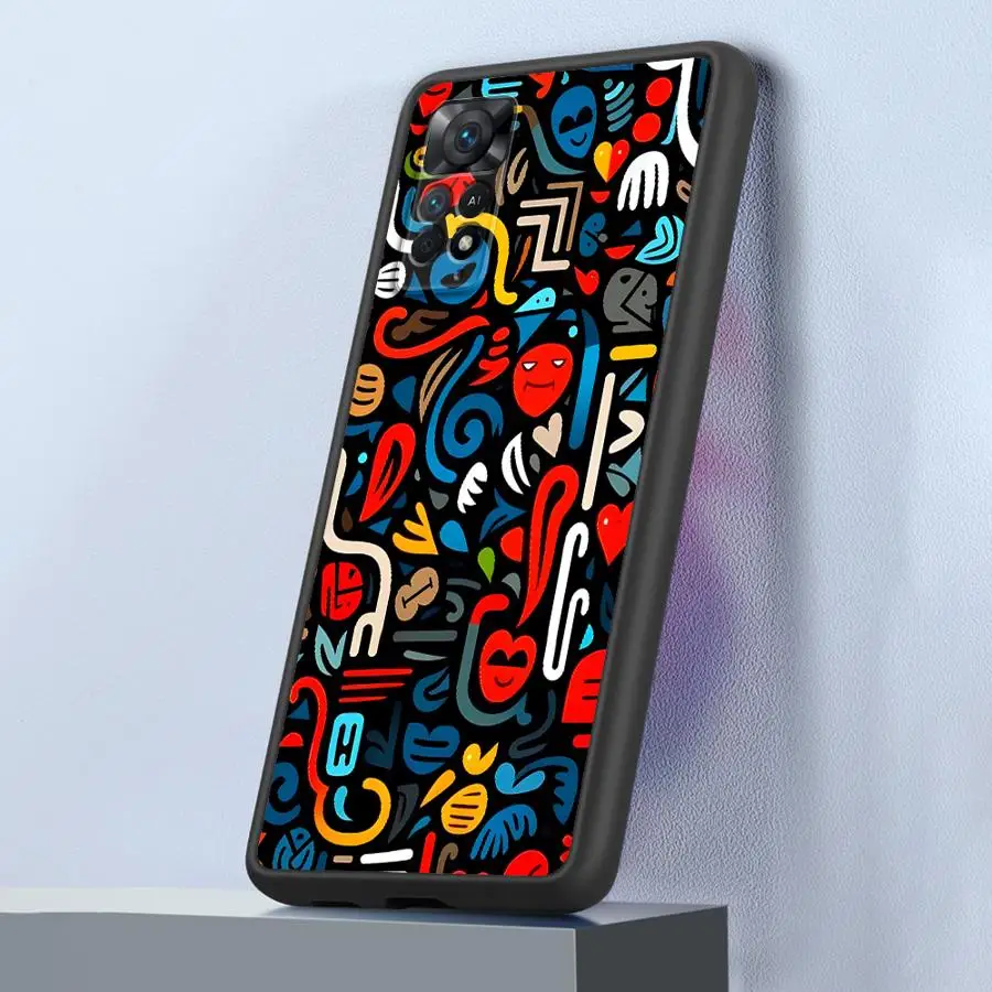 Shockproof Matte Phone Case with Colorful Lines and Graffiti Design