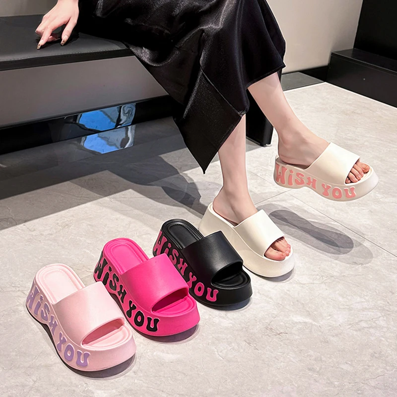 Fashion Print Soft Wedge Slippers Women Summer Thick Sole Cloud Slides Woman Sandals 2025 Beach Non-slip Chunky Platform Sandals 6