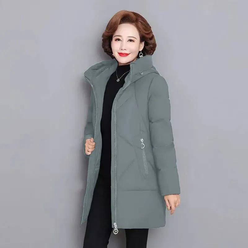 Cotton Padded Jacket Women's Parka 2022 New Winter Coats Long Sleeve Zipper Hooded Casual Middle-aged Clothes Mid-Length Outwear