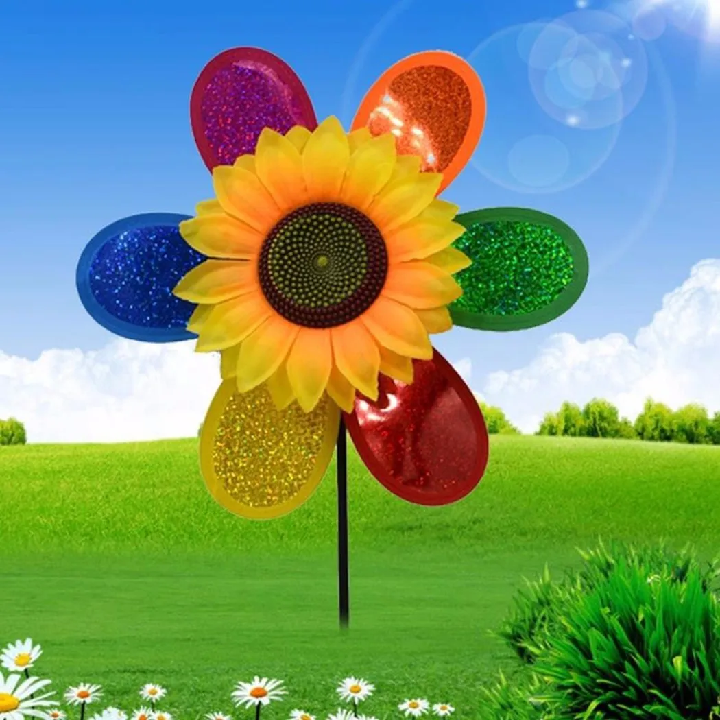 Sunflower Windmill Pinwheel 1PCS Colourful Sequins Foldable Windmill for Home Garden Decoration Sunflower