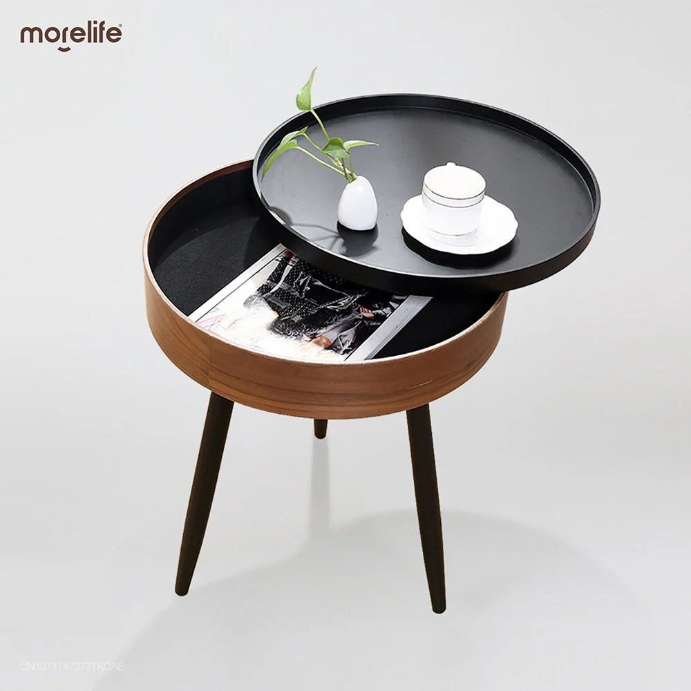 

Modern Simple Small Round Wood Iron Bedstand Storage Tray Bedside Sofa Side End Night Coffee Table Space Saving Furniture