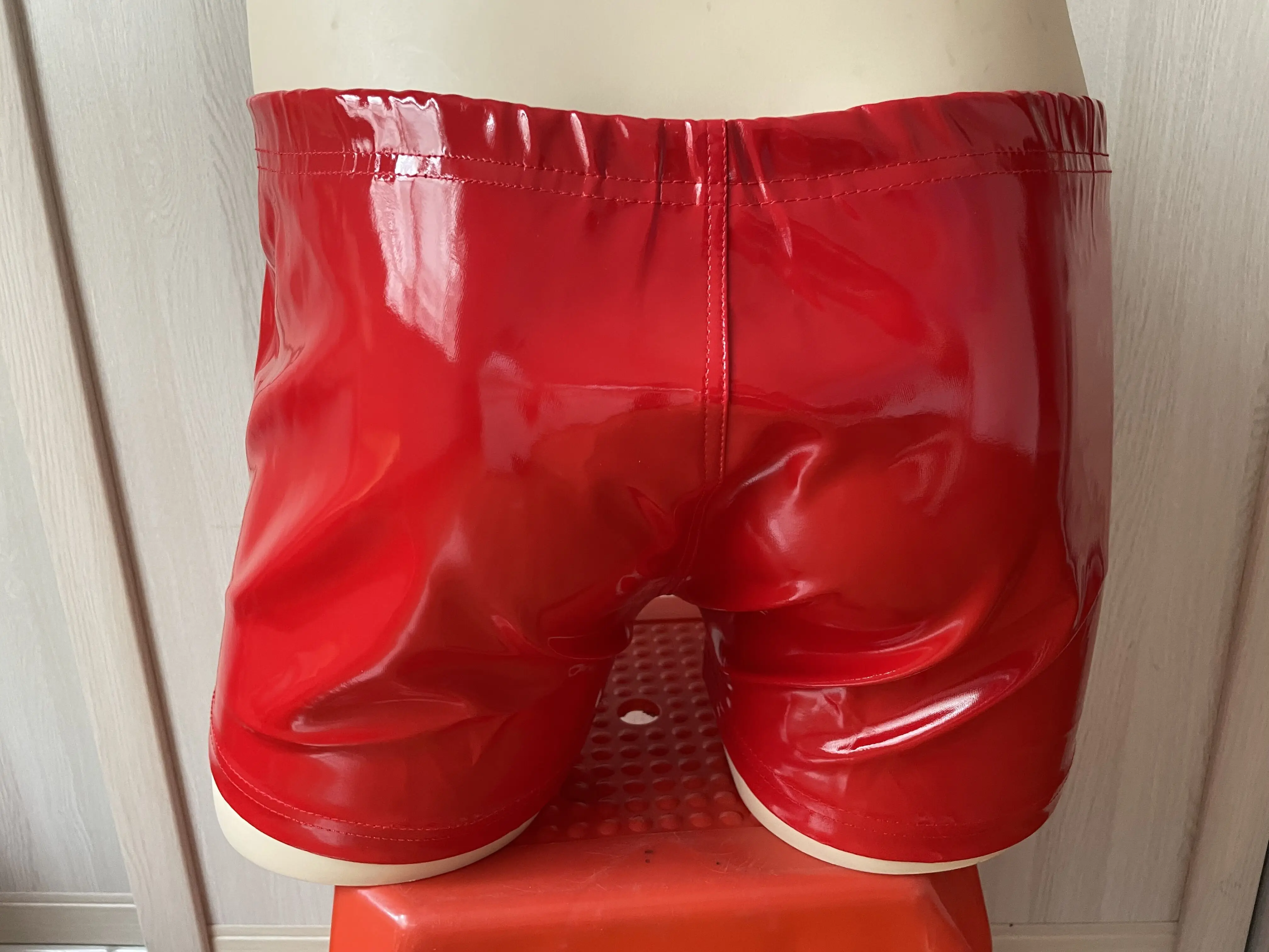 Plus Size Elastic Waist Sexy Men Boxer DS Thongs Gay Underwear Wet Look Faux Leather Penis Sheath Panties Men Underwear