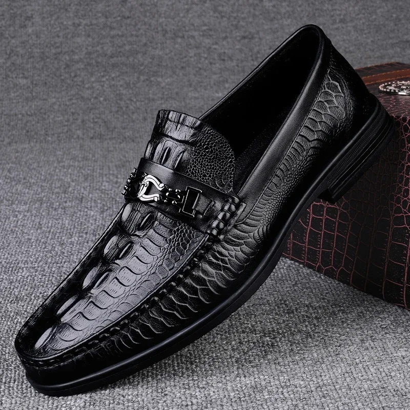 New Crocodile Pattern Summer Loafers Luxury Brand Slip on Flats Genuine Leather Dress Driving Moccasins Casual Leather Footwear