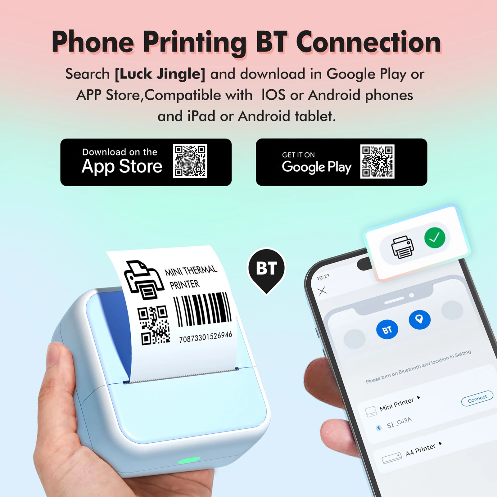 Mini Pocket Printer Portable Thermal Instant Photo Printing Label Maker Machine BT Wireless Connect Compatible with Android /iOS