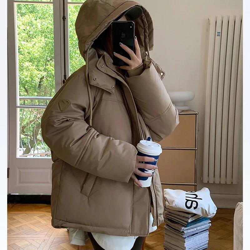 

Winter Thick Cotton Padded Coat Women Fashion Hooded Long Sleeve Oversize Loose Short Jacket Female Overcoat Warm Down Parkas