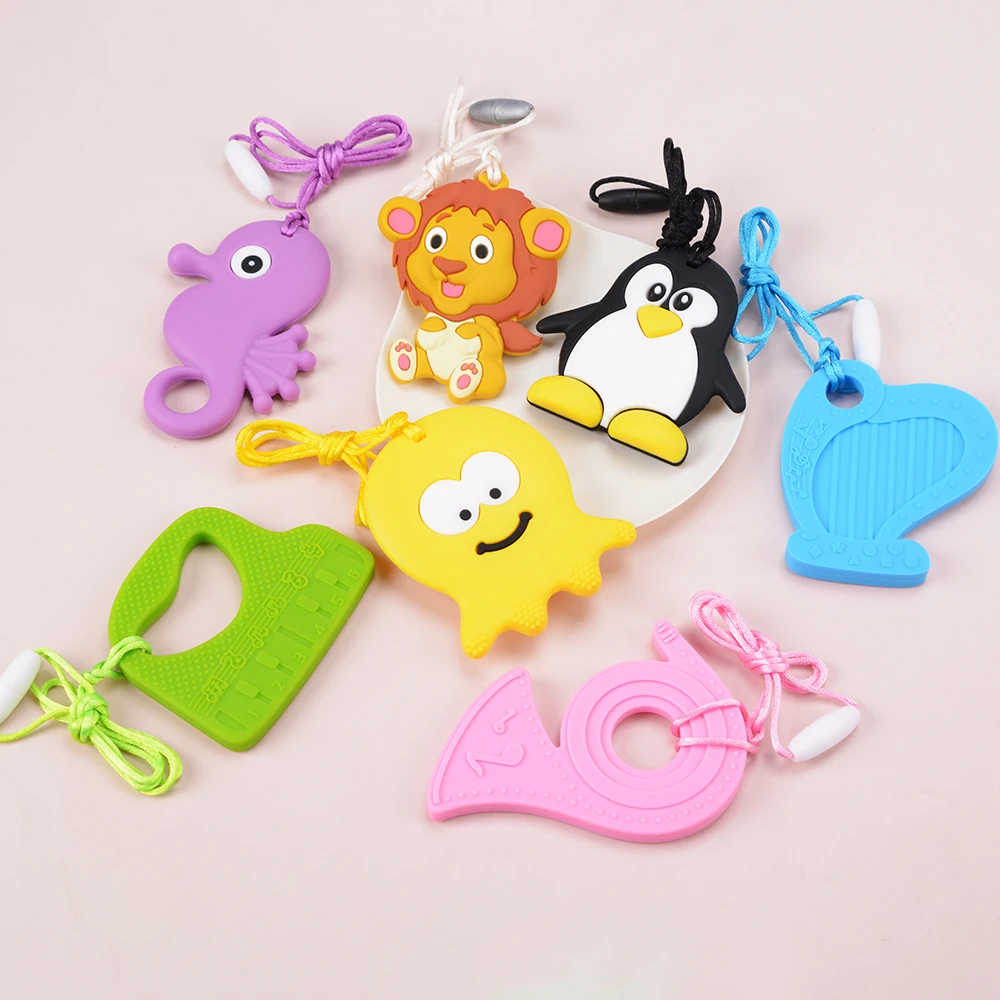 Kids Chew Necklace Baby Silicone Teether Sensory Chewy Pendant Oral Motor Toys Therapy Tools for Autism ADHD chidren's goods 3