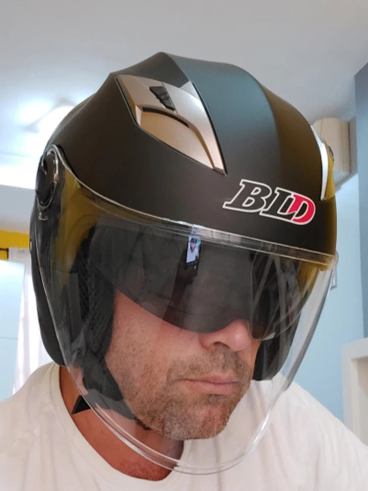 

Шлем мотоциклетный BLD Jet с двойными стеклами, всесезонный, винтажный, для скутера, электрического велосипеда, кафе, гоночного типа