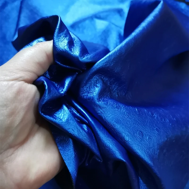 

0.5mm Dark Blue Ostrich Patterned Sheepskin.Real Leather . Handmade DIY For Clothes. A Dress. Whole Sheepskin Fabric