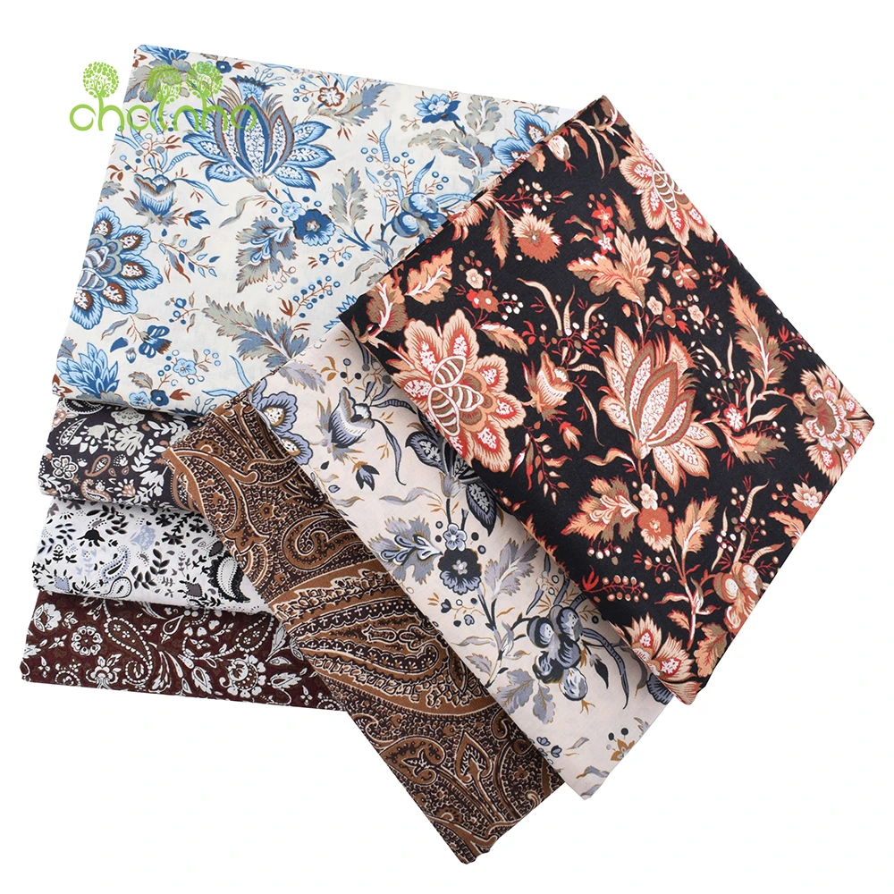 Chainho,Printed Plain Weave Poplin Cotton Fabric,DIY Sewing Quilting Material,Patchwork Cloth,Floral Series,3 Sizes,15PC144