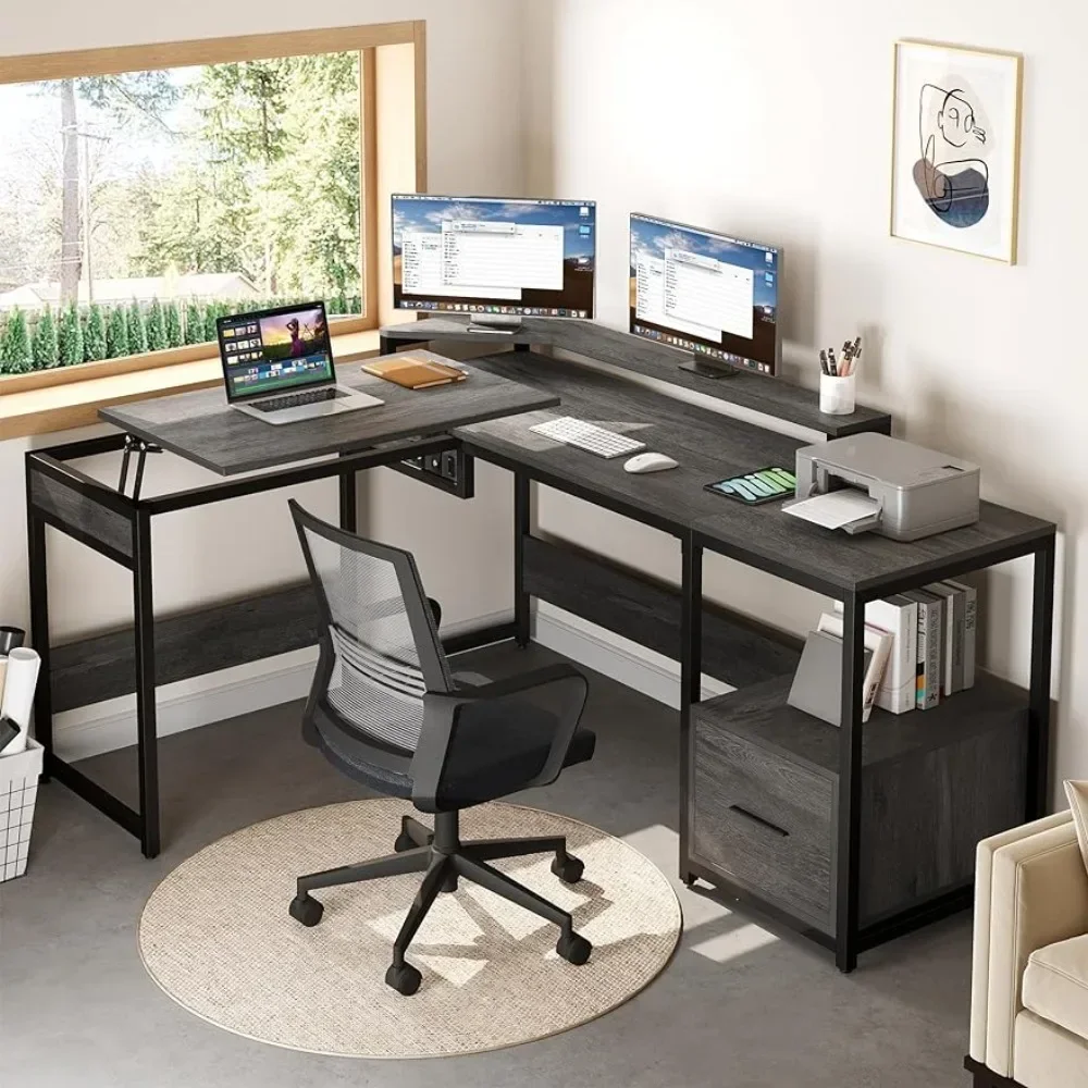 L Shaped Desk With File Drawer 65