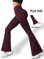 Plus Size Women's Super Soft High Waisted Flare Pants, Leggings Tummy Control Soft Bootleg Bell Bottoms Running