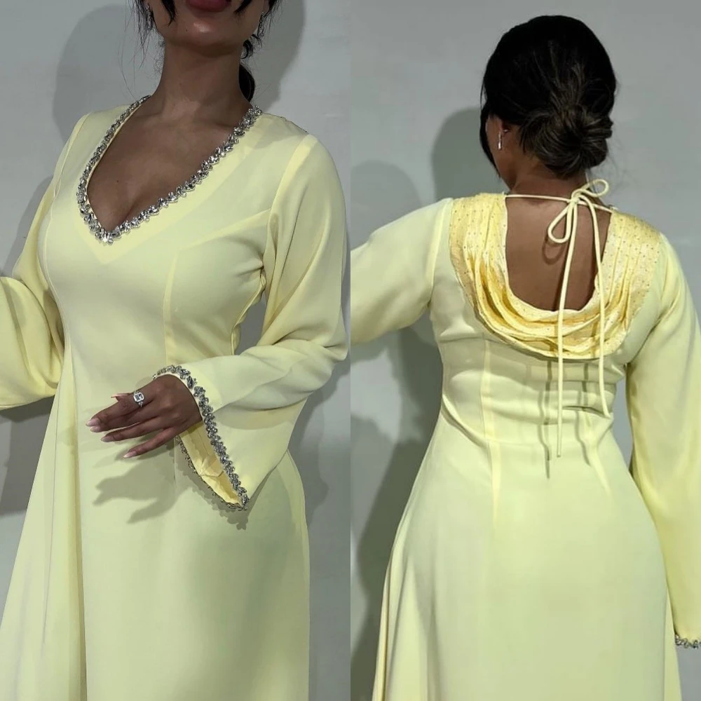 Jiayigong High Quality Exquisite  Satin Beading Wedding Party A-line V-neck Bespoke Occasion Gown Midi Dresses