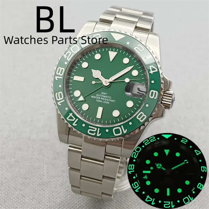BLIGER 40mm GMT Men Mechanical Wristwatch NH34 Watch Sapphire Glass C3 Luminous Ceramic Bezel Green Dial Waterproof Glide Clasp 4