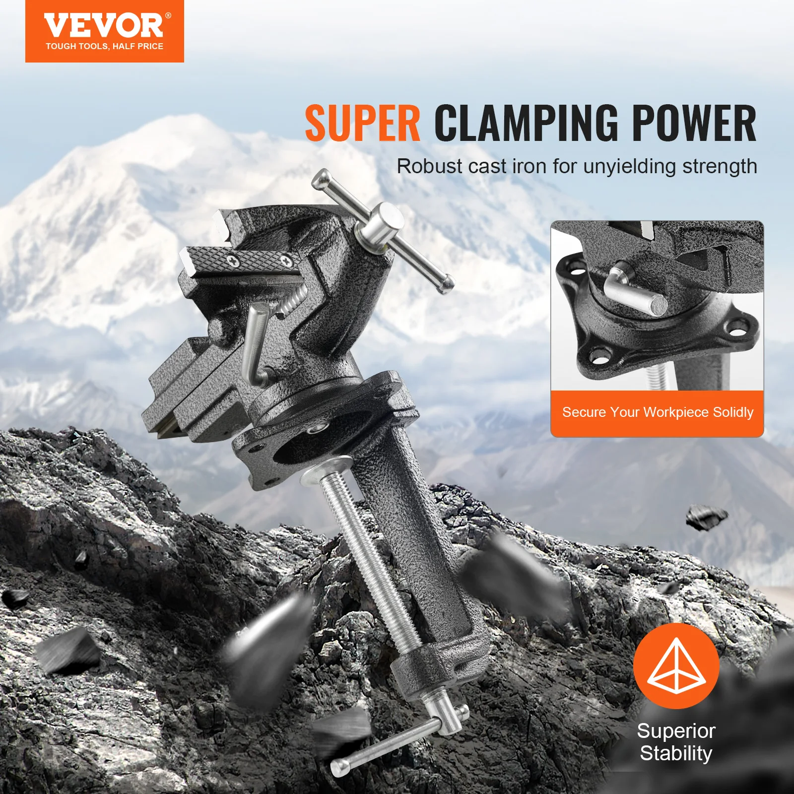 VEVOR Bench Vise 2.2 inch Multifunctional Dual-Purpose Table Clamp-on Vise W/360° Swivel Base for Woodworking DIY  Workbench 3