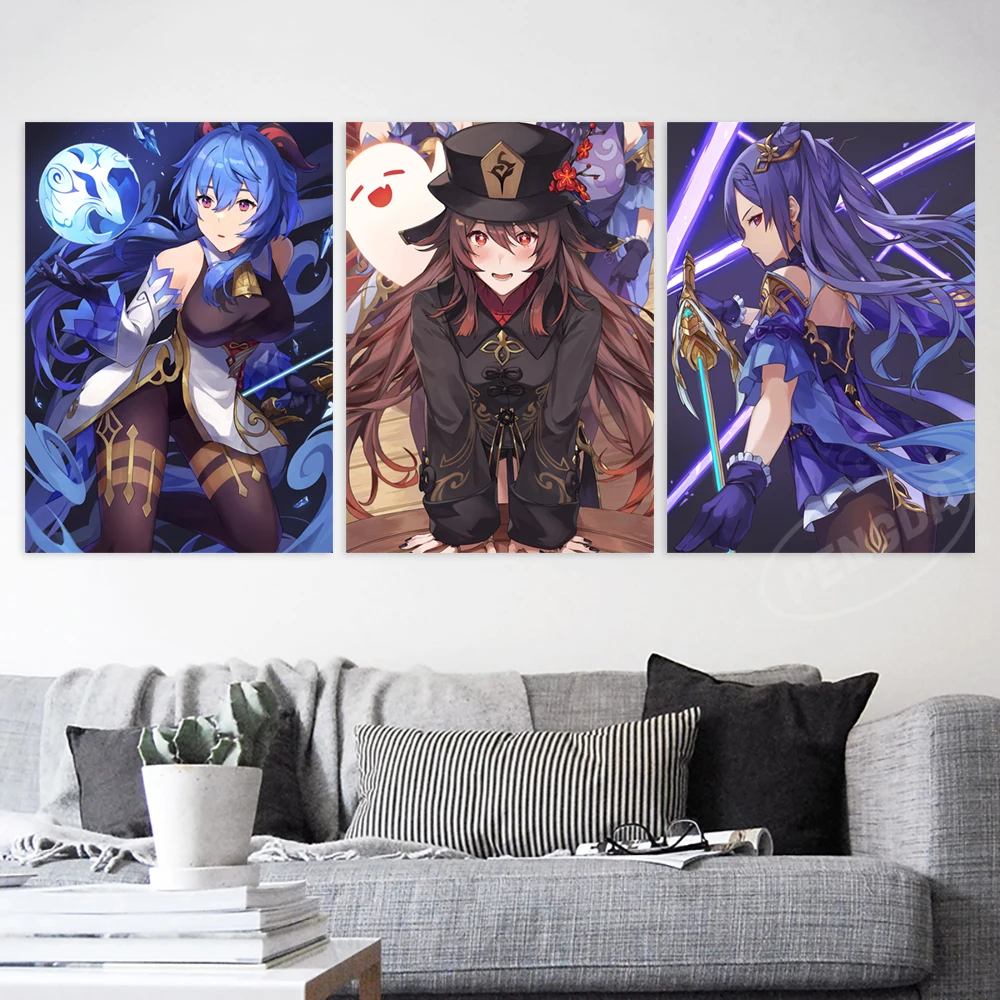 

Hu Tao Pictures Genshin Impact Canvas Game Painting Ganyu Wall Art Kujo Sara Posters Mona Print Living Room Keqing Home Decor
