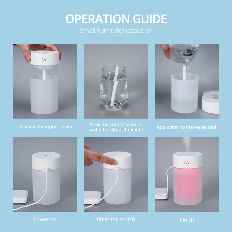 260ML Air Humidifier Ultrasonic Portable Sprayer Wave Mini Aroma Diffuser USB Essential Oil Nebulizer LED Light Home Car