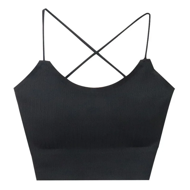 1pc Women Sexy Solid Color Camisole Ice Silk Tube Seamless Sports Tank Top Wireless Underwear Padded Bra Bralette Vest