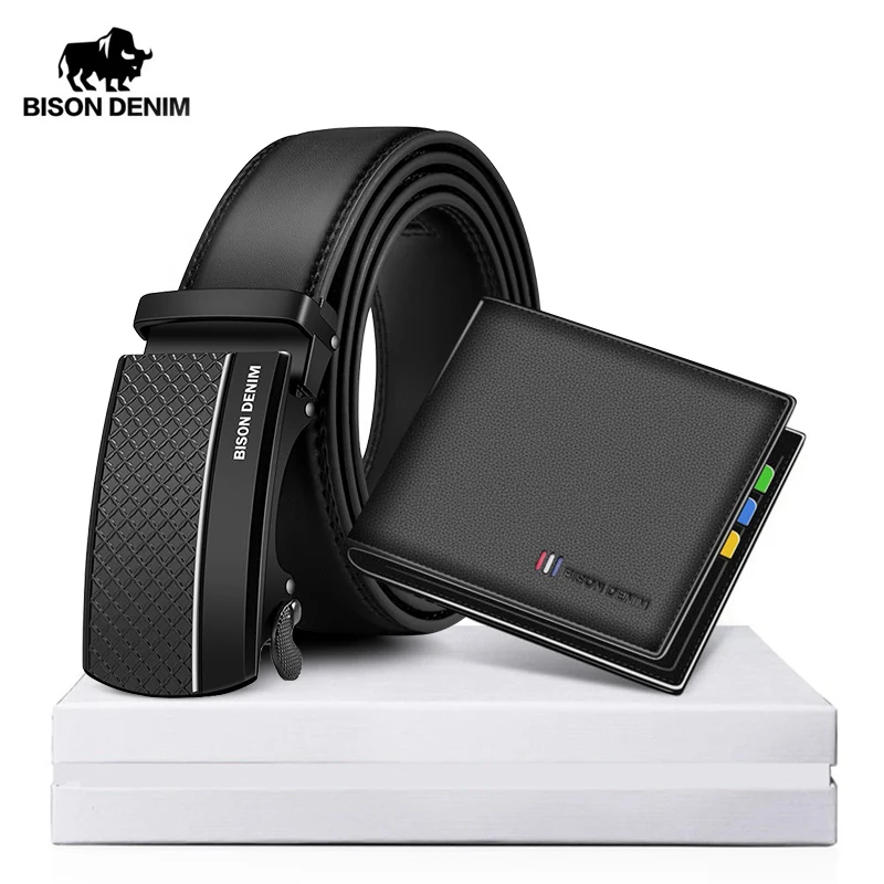 

2023 Belt Wallet Set For Men Business Automatic Buckle Belts Card Holder Genuine Leather Wallet For Father's Boyfriend's Gift