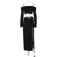 Women's Solid Beach Skirt Sets Sexy High Split Slim Bohemian Outfits Off The Shoulder Holiday Fashion 2 Piece Set 2025 Beachwear - Image 6