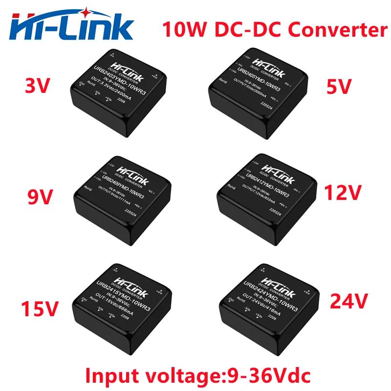 Switching Power Supply Hi-Link 10W DCDC Isolated Step Down Converter 24V to 3V 5V 9V 12V 15V 24V URB2405YMD-10WR3 for LED