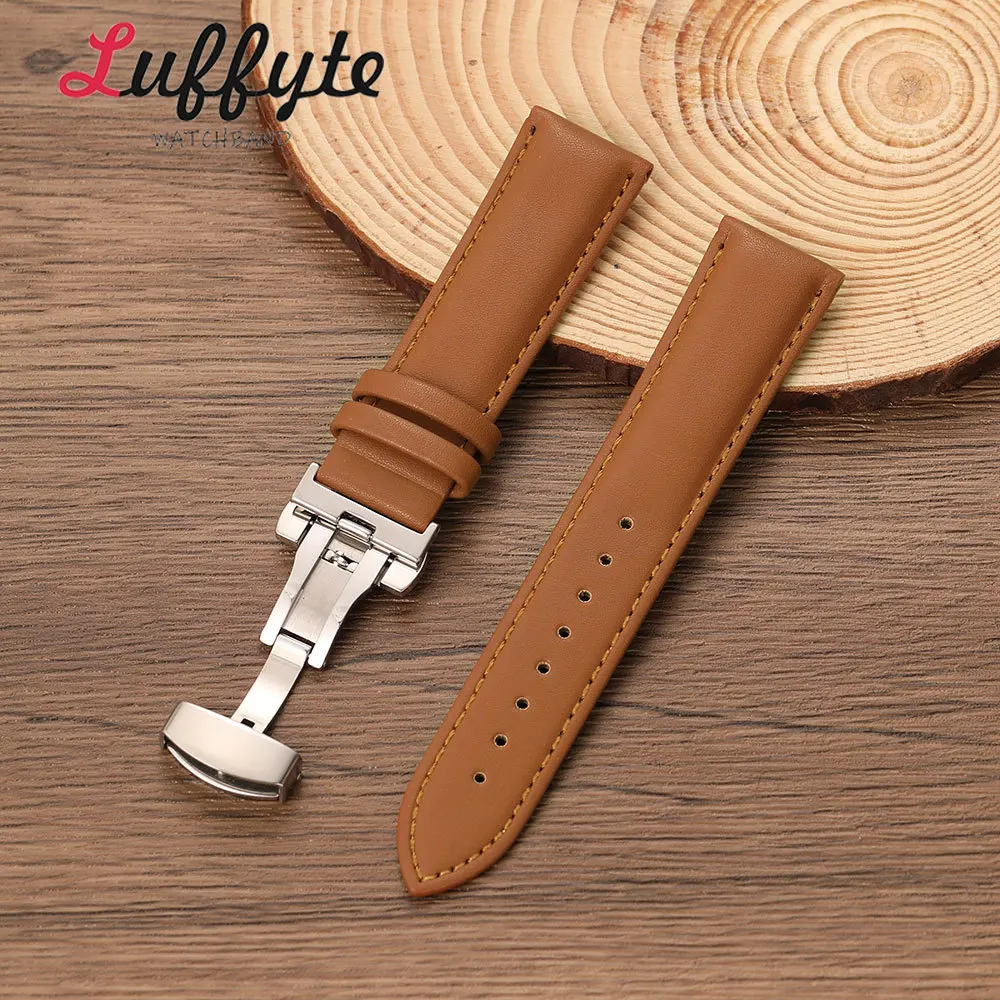 Unisex PU Leather Watch Strap with Stainless Steel Butterfly Buckle - Durable & Comfortable Replacement Wristband