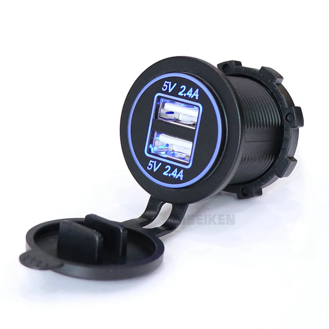 

Car charger fast charging 4.8A dual USB 5V with LED light dustproof 12-24V