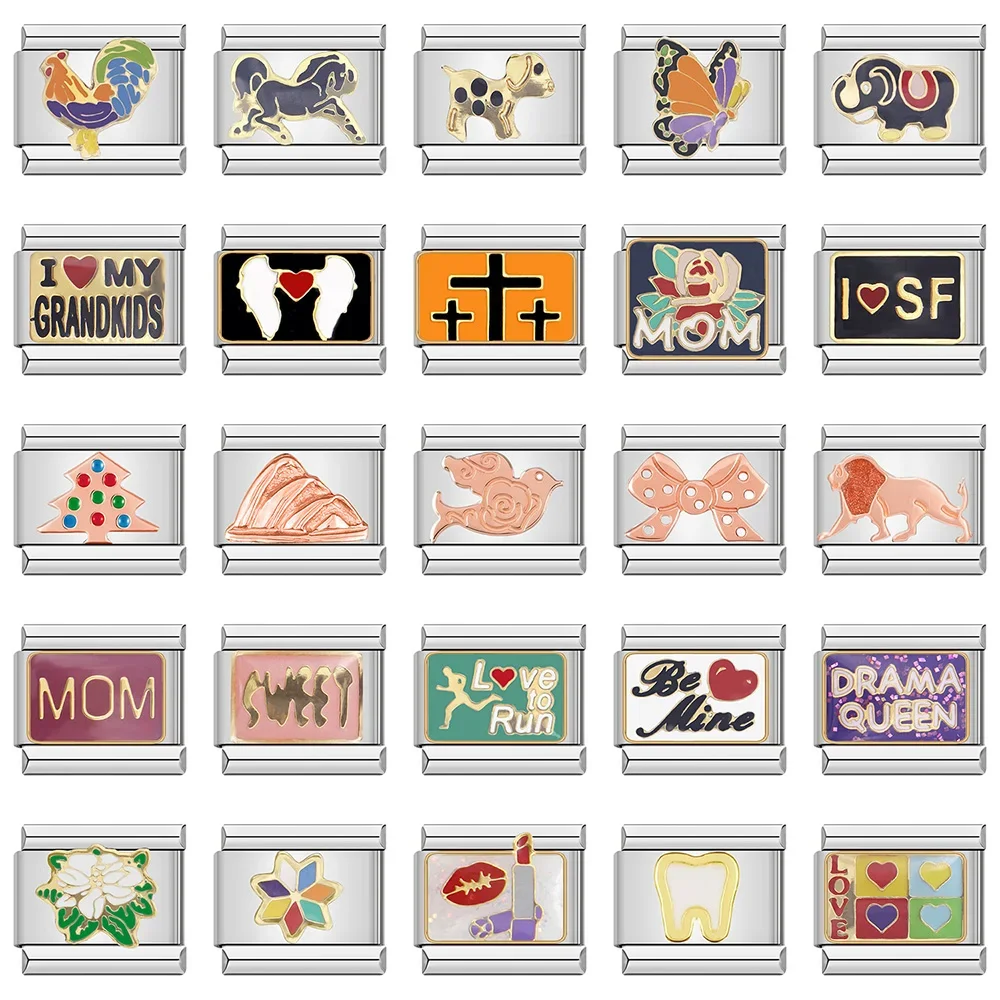 Hapiship New Horse Love Butterfly Mom Dog Moto Mamma Elefante Charm Fit 9Mm Bracciale Gioielli In Acciaio Inossidabile Making Dj003