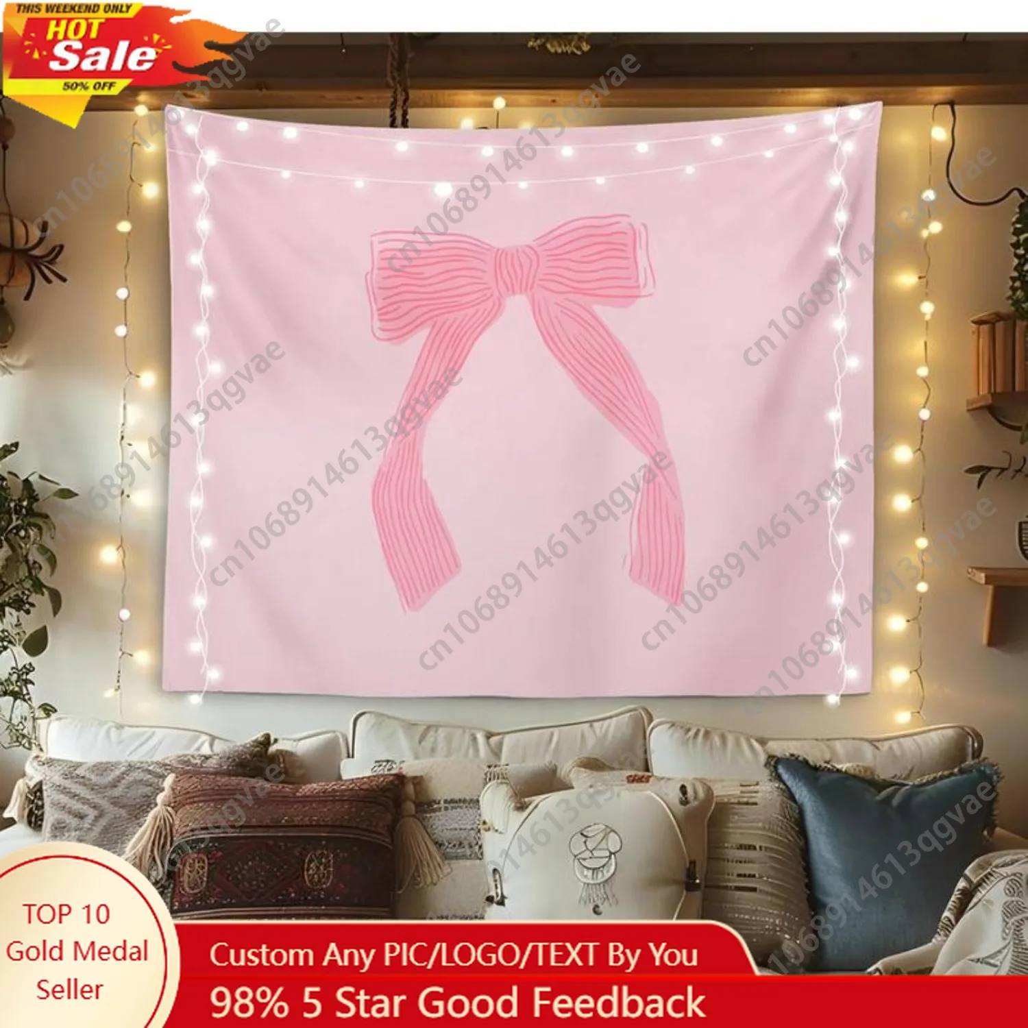 Trendy Coquette Room Decor Pink Bow Tapestry Wall Hanging Preppy Wall ...