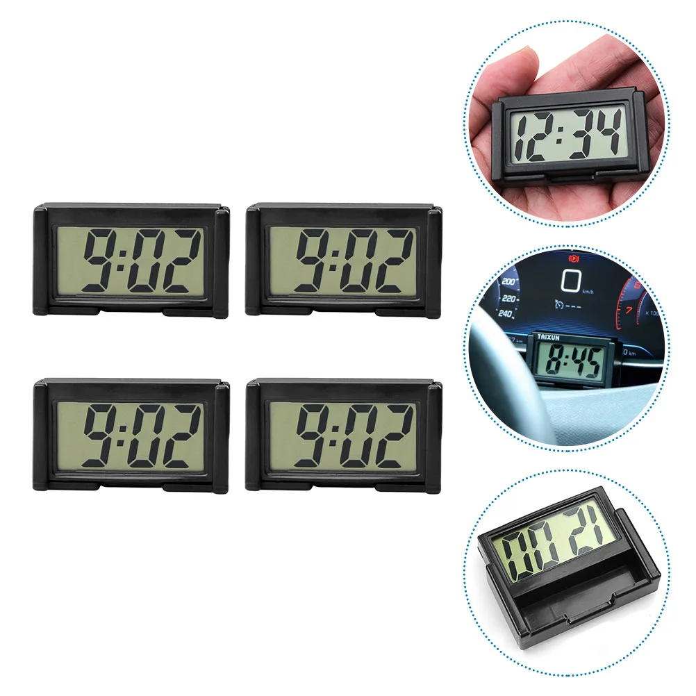 

4 Car Dashboard Digital Clock Led Table Digital Clock Car Clock Vehicle Electronic Digital Clock Self- Adhesive Bracket Digital
