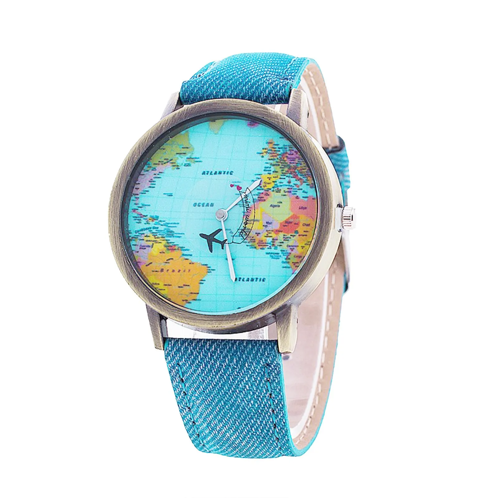 

Fashion Retro Belt Quartz Watch Airplane Second Hand Map Watch Unisex Dial Design Wrist Watch Accessories For Women Reloj