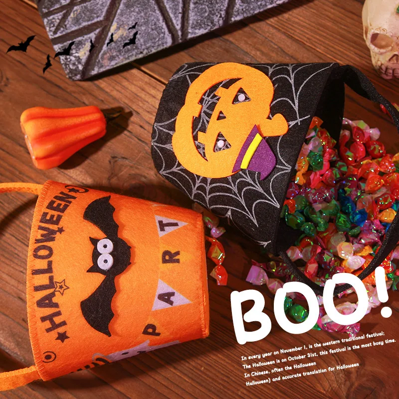 Halloween Theme Candy Bucket Bag Portable Candy Basket Kids Trick or Treat Bucket Halloween Party Decoration Supplies