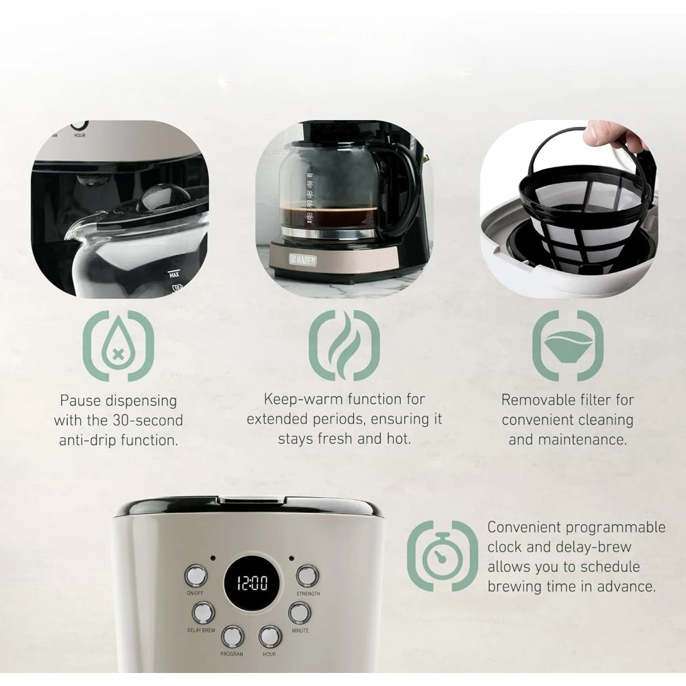 12 Cup Programmable Drip Coffee Maker Coffee Machine Bundled with Dorset 2 Slice Wide Slot Stainless Steel Toaster 3