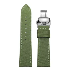 Men's Woven Nylon Watch Strap - Durable Design in Black - 22mm (Green - Silver B )