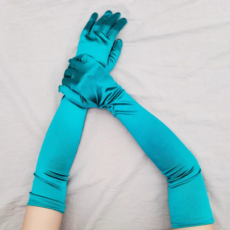Extended ceremonial gloves satin stretch satin gloves retro party ...
