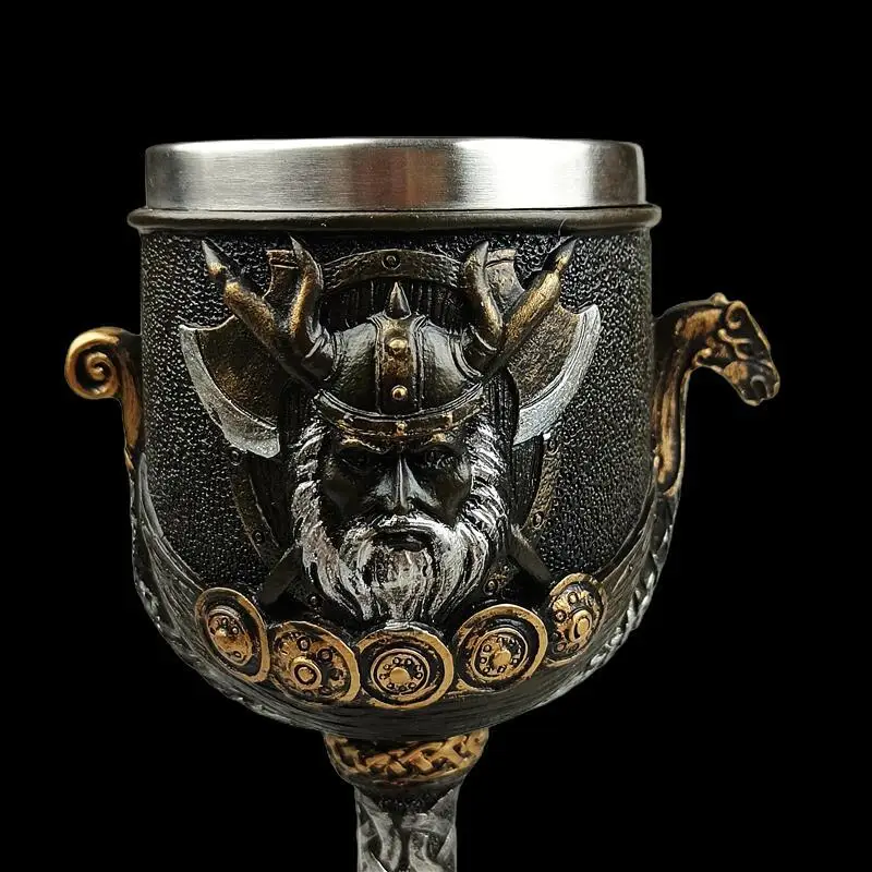 1pc Medieval retro Norse mythology Viking goddess stainless steel resin high footed cup Viking pirate bar beer cup