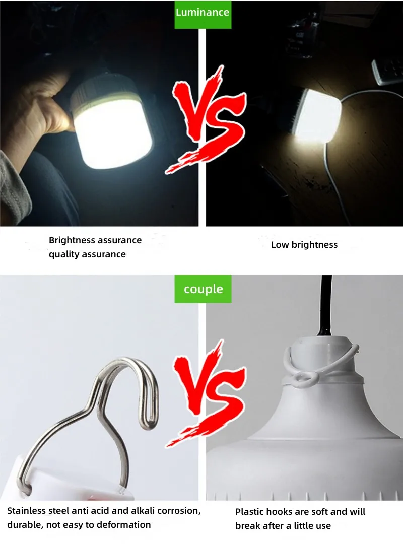 USB 충전식 LED 전구 40W/60W/80W 야외 비상 ight 후크 캠핑 낚시 휴대용 랜턴 밤 ight