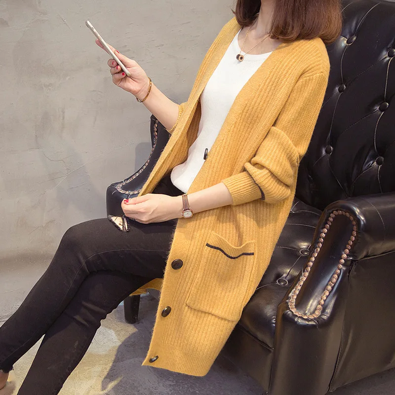 

2024 New Autumn Cardigan Women's Mid-Length Spring Loose Outerwear Sweater Coat