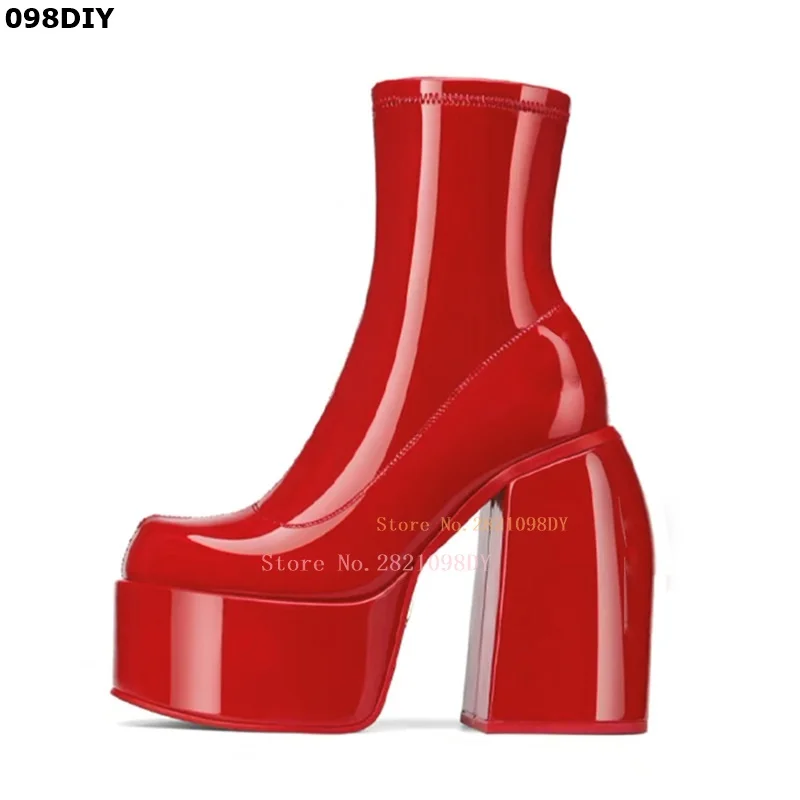 

Women's Square Toe Fashion High Platform Punk Boots Thick High Heel Thick Sole Slip On Footwear Catwalk Nightclub Booties