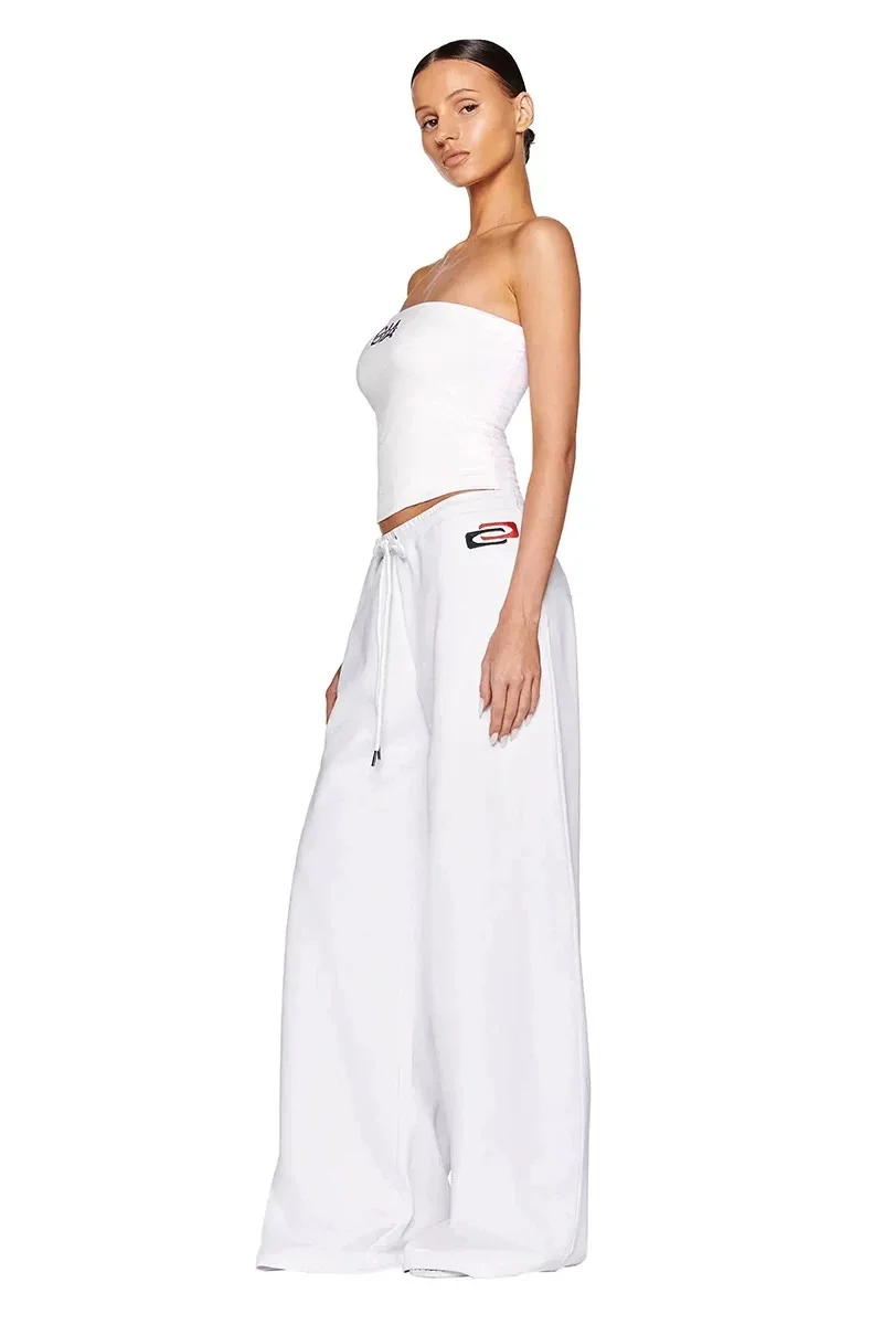 iamgia white strapless top white low-rise sports sweatpants loose mopping embroidery design