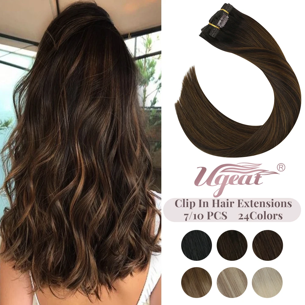 [full-head-set]-ugeat-clip-in-hair-extensions-14-22-balayage-color-clip-in-human-hair-100g-10pcs-double-drawn-human-hair