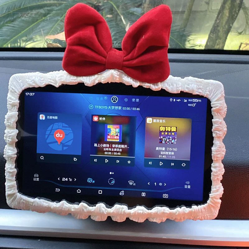 Universal Stretch Velvet Red Bow Car Mirror Cover Dashboard Screen Protector Soft Plush Auto Interior Rearview Mirror Case Decor