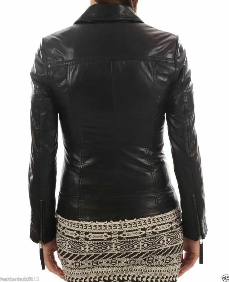 Women Leather Jacket Black Casual Jacket Genuine Slim Lambskin Zipper Top Jacket