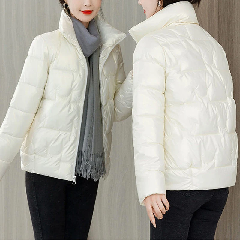 Winter Women Korean Stand Collar Thick Warm Down Cotton Padded Parka Jacket Female Casual Solid Loose Coat Outwear Clothing 2022