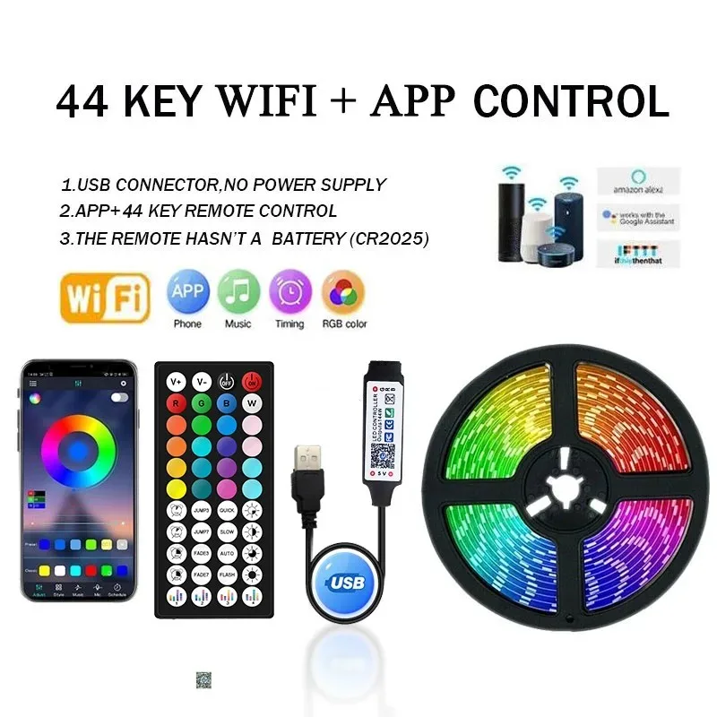 ตัวเลือกสินค้า ไฟ LED สายเส้น RGB WiFi ปรับแสงได้ 16 ล้านสี