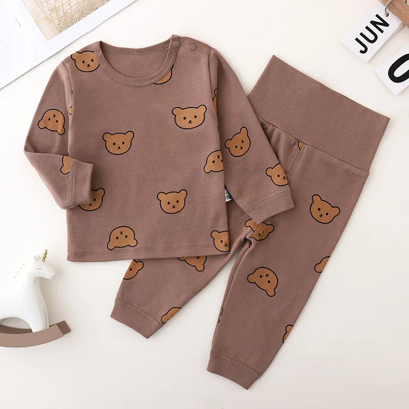 Kids Cotton Pajamas Sets New Boys Girls Cartoon Bear Tshirt with High Waist Pants Sleepwear Baby Loungewear 3 6 9 12 18 24M Suit