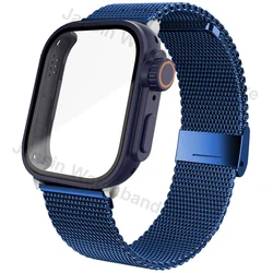 Versatile Stainless Steel Milanese Bracelet with Protective Case for Huawei Fit 3 (Blue-Blue)
