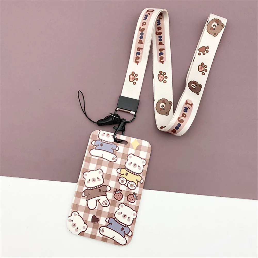 New  Cartoon Bear Cards Cover Bank ID Credit Card Holder Students Bus Card Case Lanyard Removable Identity Badge Cards Cover