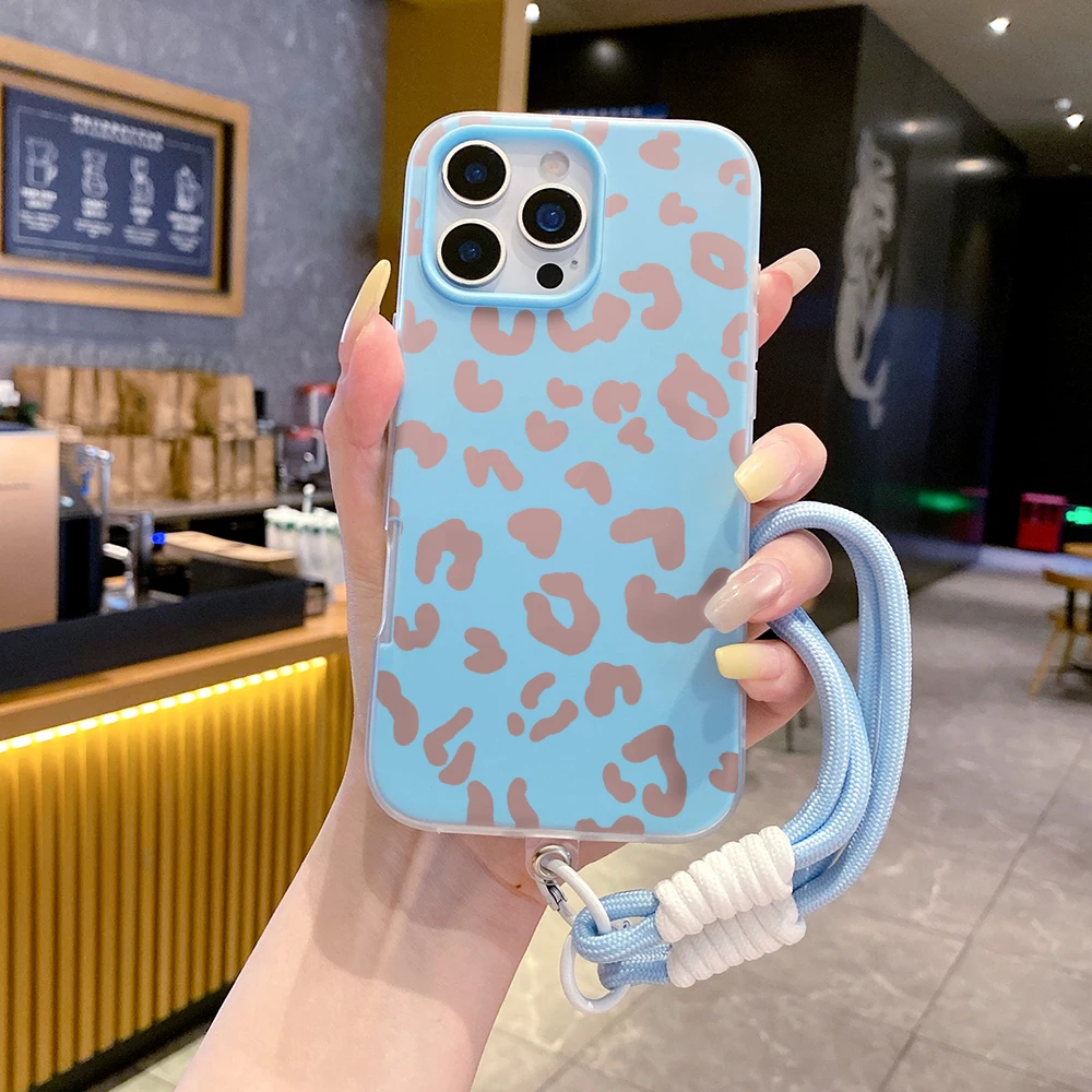 Leopard Print 2-in-1 Wrist Strap Phone Case with Lanyard