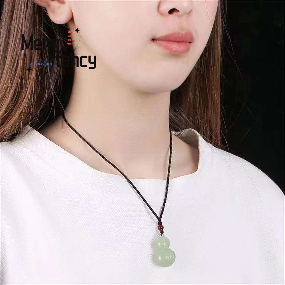 Natural Hetian Green White Jade Gourd Pendant Necklace Jewelry For Fortune And Luck